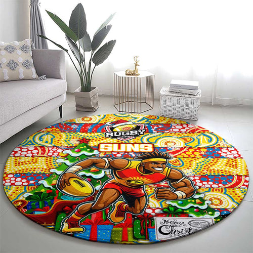 Suns Football Merry Christmas Round Carpet Indigenous Australian Art