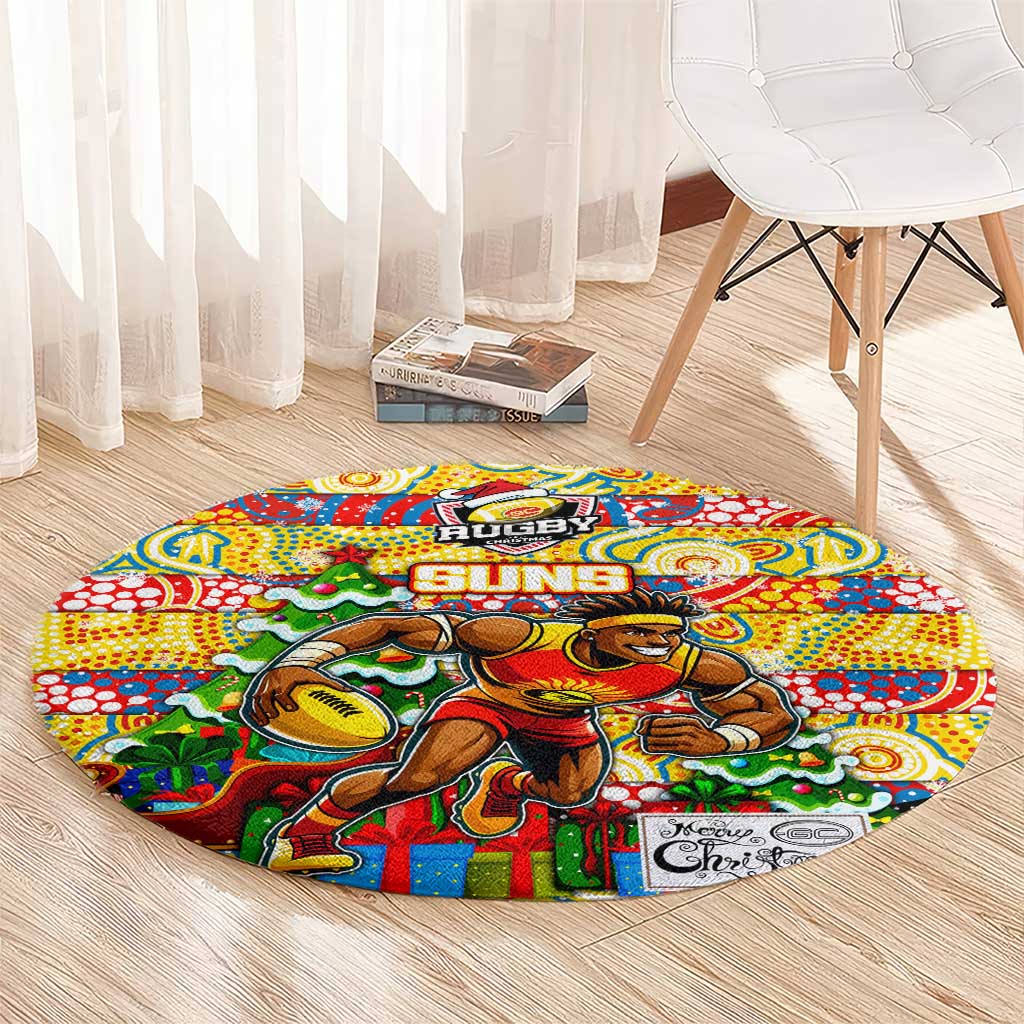 Suns Football Merry Christmas Round Carpet Indigenous Australian Art
