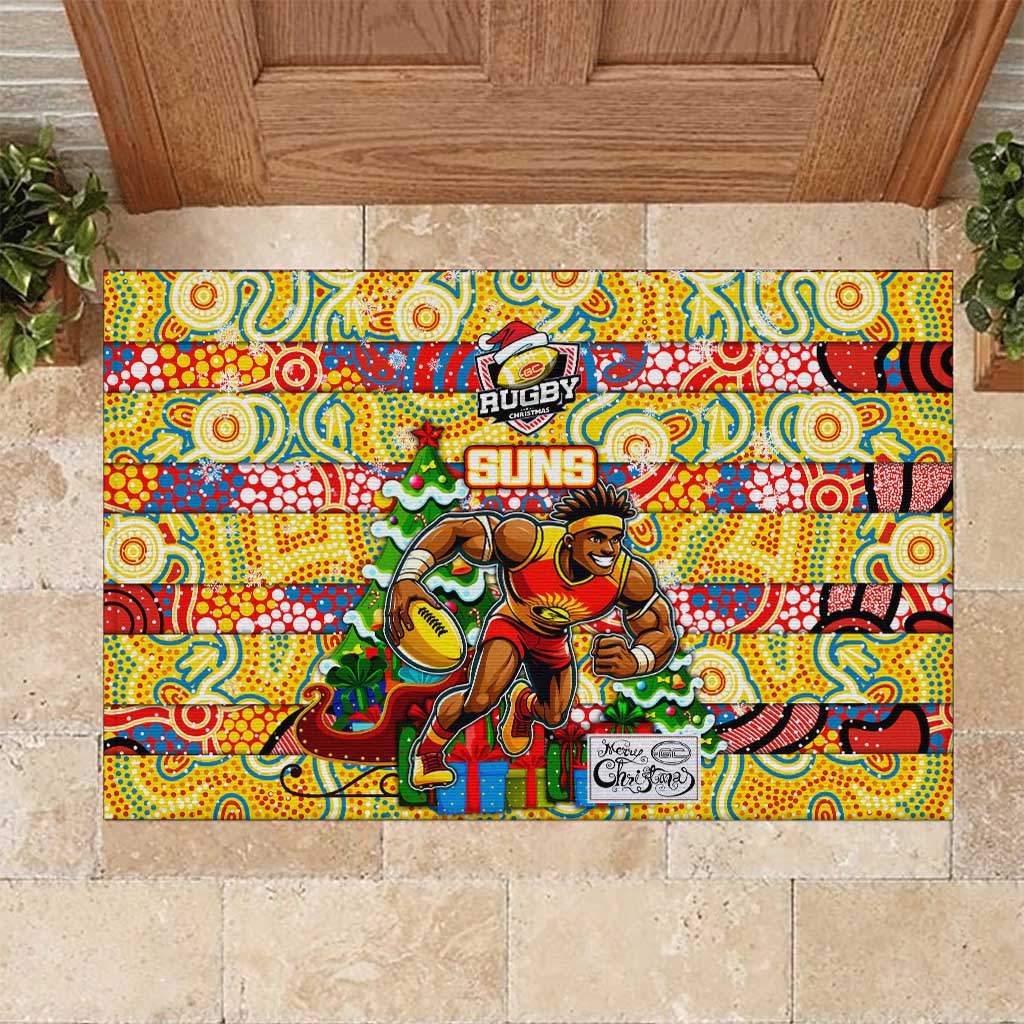 Suns Football Merry Christmas Rubber Doormat Indigenous Australian Art
