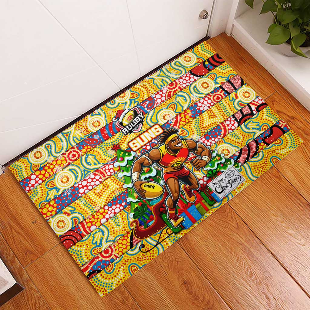 Suns Football Merry Christmas Rubber Doormat Indigenous Australian Art