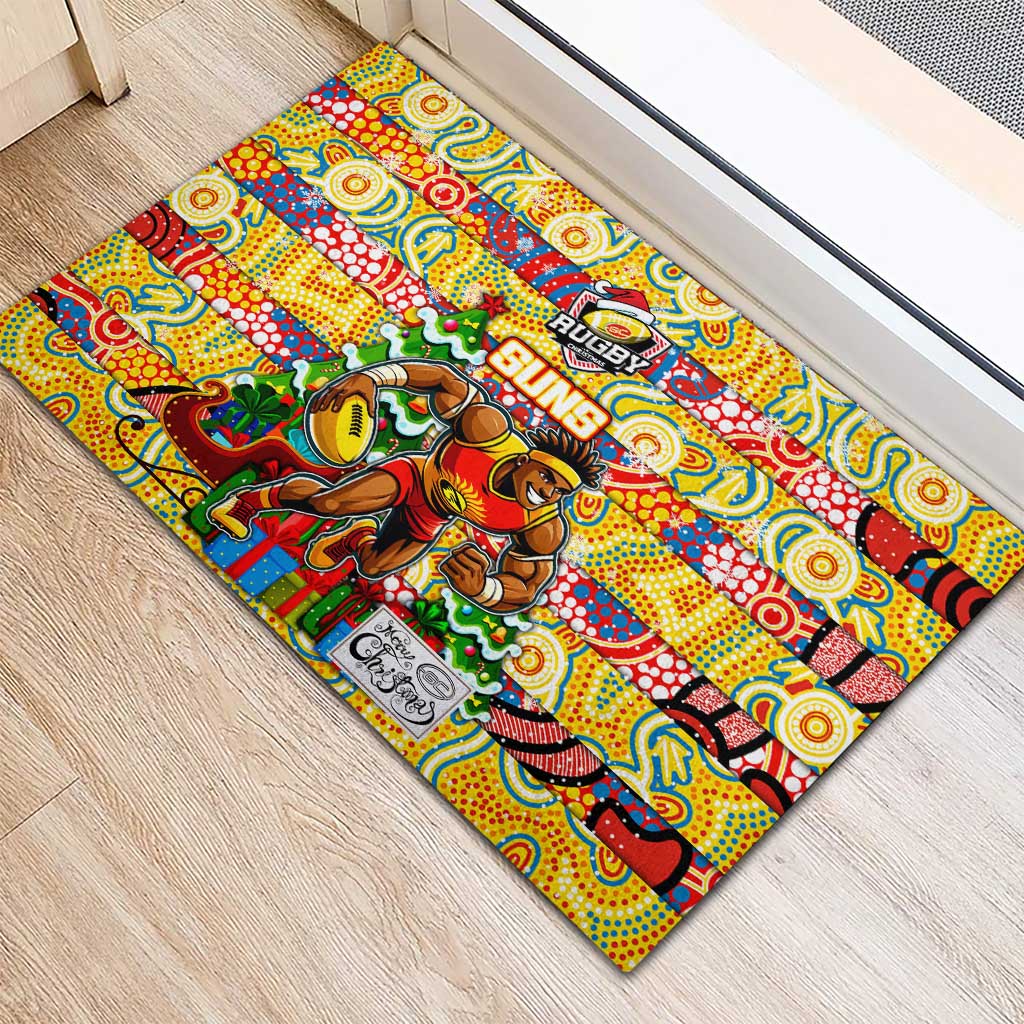 Suns Football Merry Christmas Rubber Doormat Indigenous Australian Art