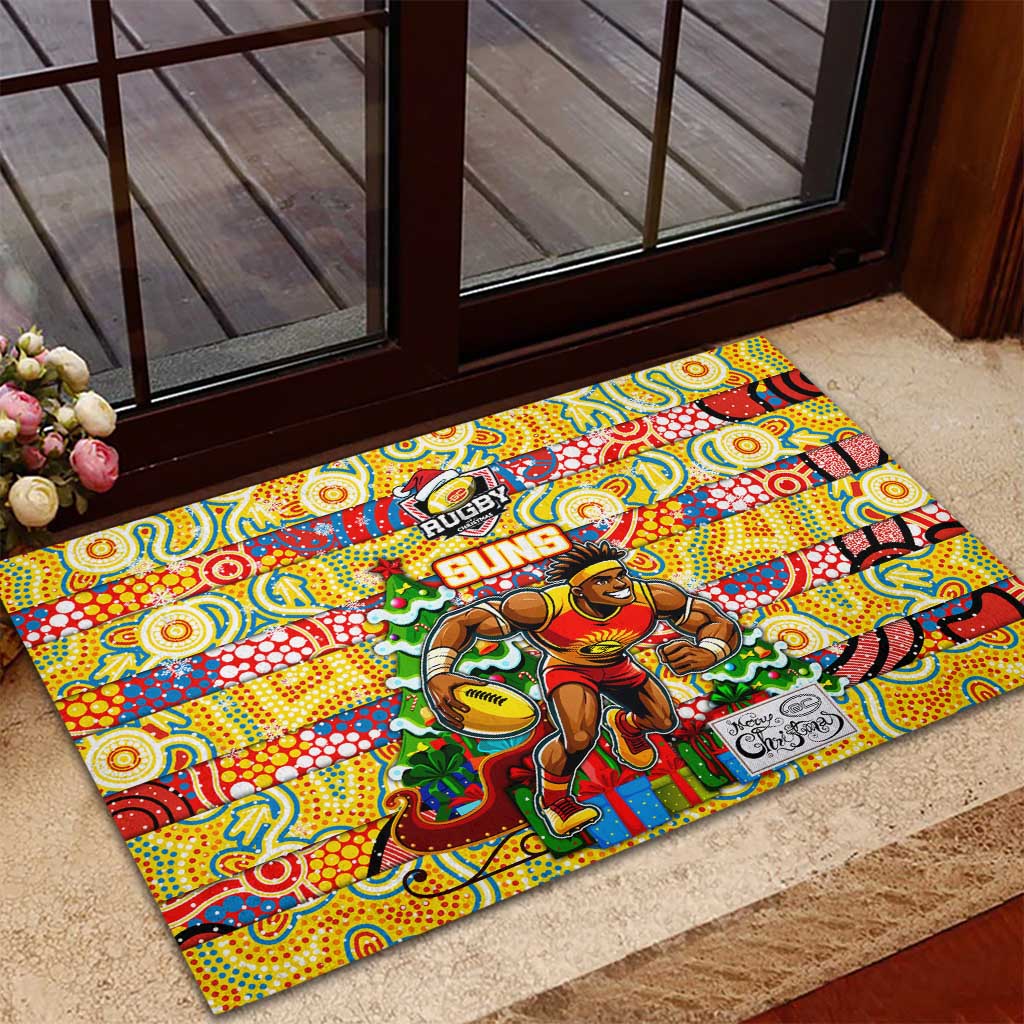 Suns Football Merry Christmas Rubber Doormat Indigenous Australian Art