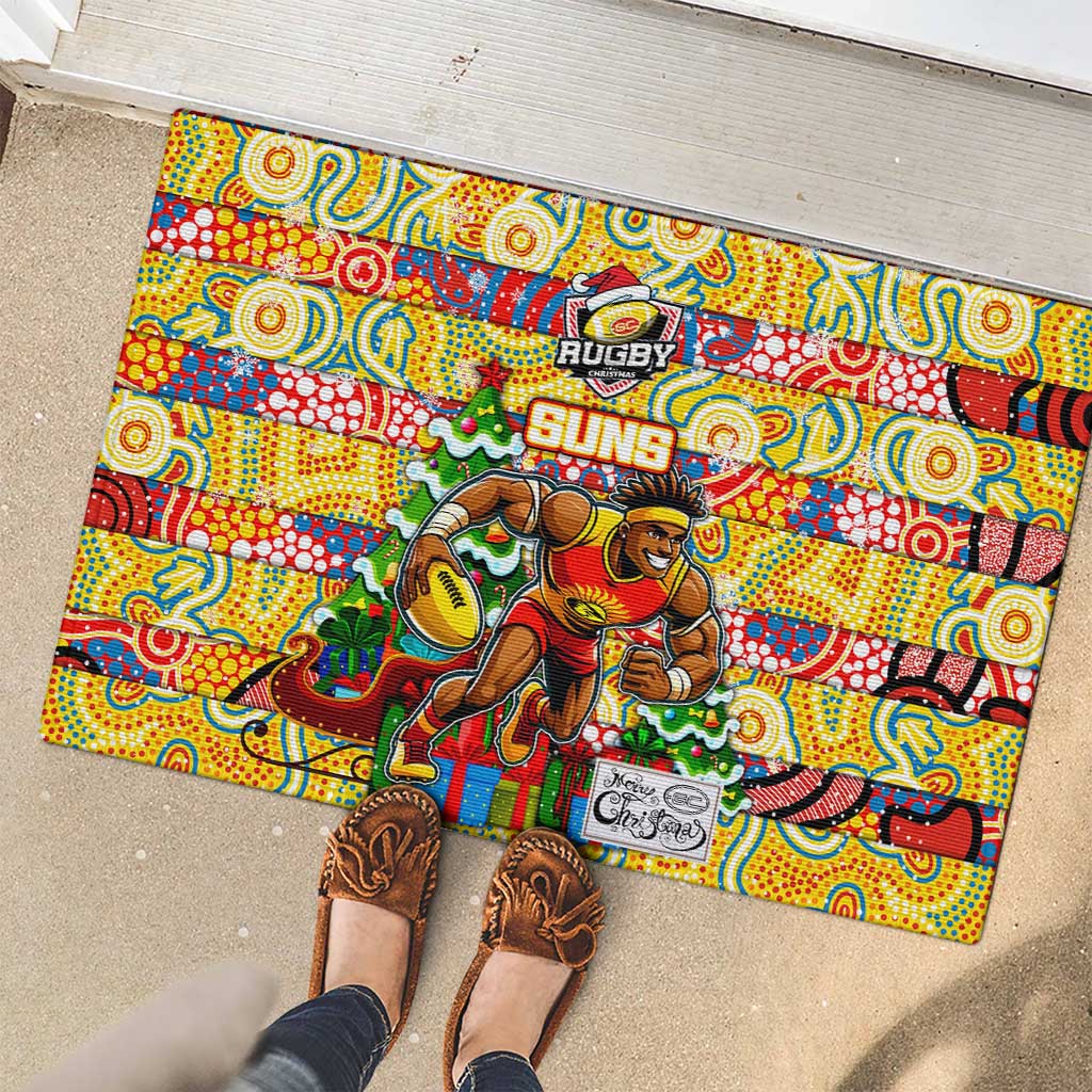 Suns Football Merry Christmas Rubber Doormat Indigenous Australian Art