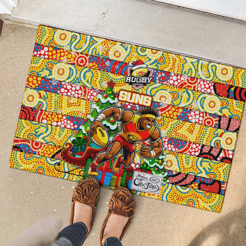 Suns Football Merry Christmas Rubber Doormat Indigenous Australian Art