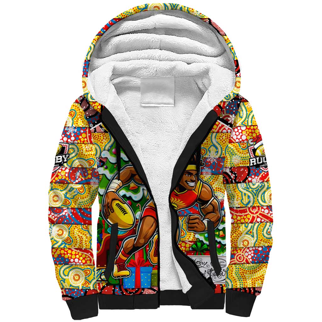 Custom Suns Rugby Merry Christmas Sherpa Hoodie Indigenous Australian Art