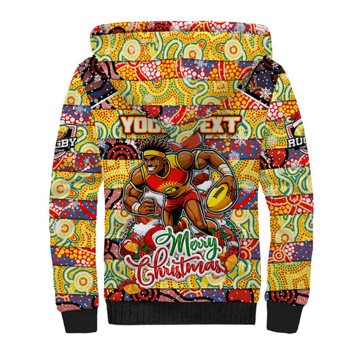 Custom Suns Rugby Merry Christmas Sherpa Hoodie Indigenous Australian Art