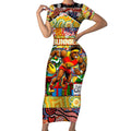 Custom Suns Rugby Merry Christmas Short Sleeve Bodycon Dress Indigenous Australian Art