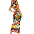 Custom Suns Rugby Merry Christmas Short Sleeve Bodycon Dress Indigenous Australian Art