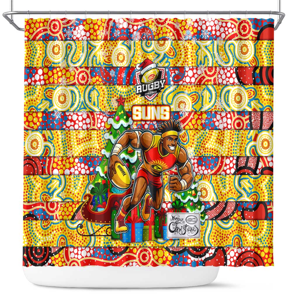 Suns Football Merry Christmas Shower Curtain Indigenous Australian Art