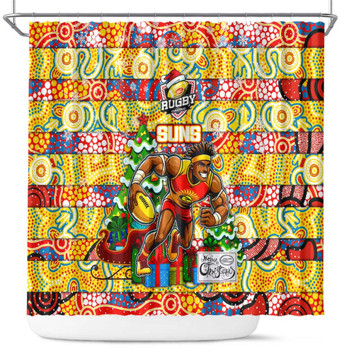 Suns Football Merry Christmas Shower Curtain Indigenous Australian Art