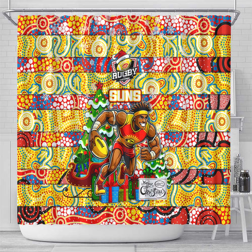 Suns Football Merry Christmas Shower Curtain Indigenous Australian Art