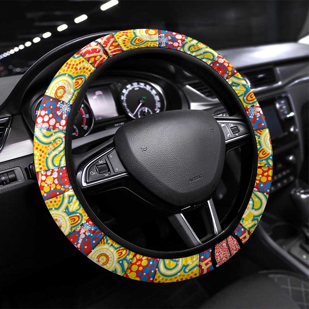 Suns Football Merry Christmas Steering Wheel Cover Indigenous Australian Art