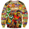 Custom Suns Rugby Merry Christmas Sweatshirt Indigenous Australian Art