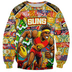 Custom Suns Rugby Merry Christmas Sweatshirt Indigenous Australian Art
