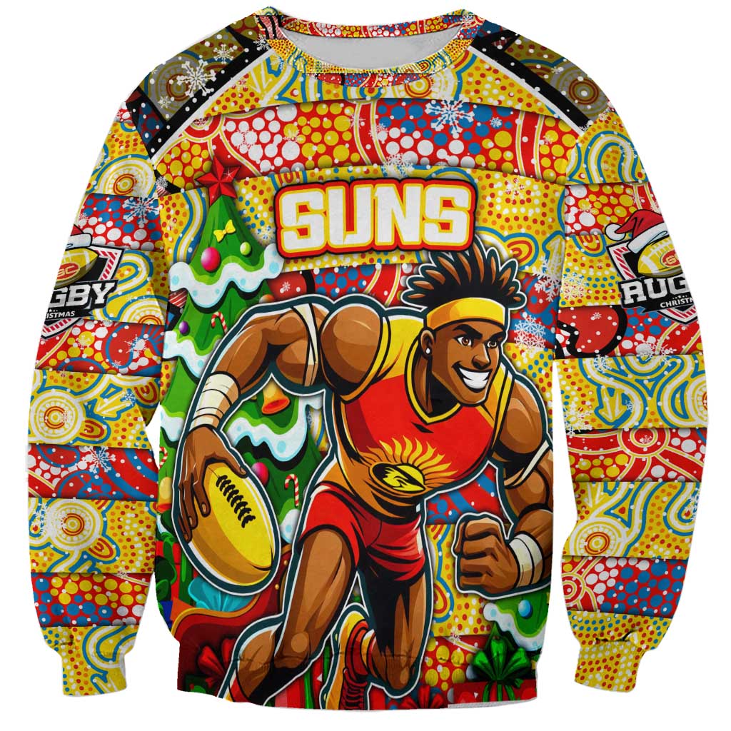 Custom Suns Rugby Merry Christmas Sweatshirt Indigenous Australian Art