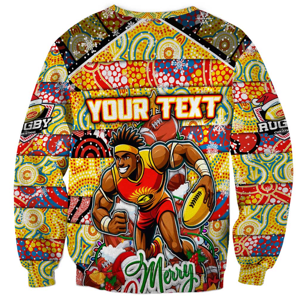 Custom Suns Rugby Merry Christmas Sweatshirt Indigenous Australian Art