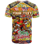 Custom Suns Rugby Merry Christmas T Shirt Indigenous Australian Art