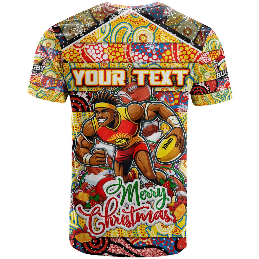 Custom Suns Rugby Merry Christmas T Shirt Indigenous Australian Art