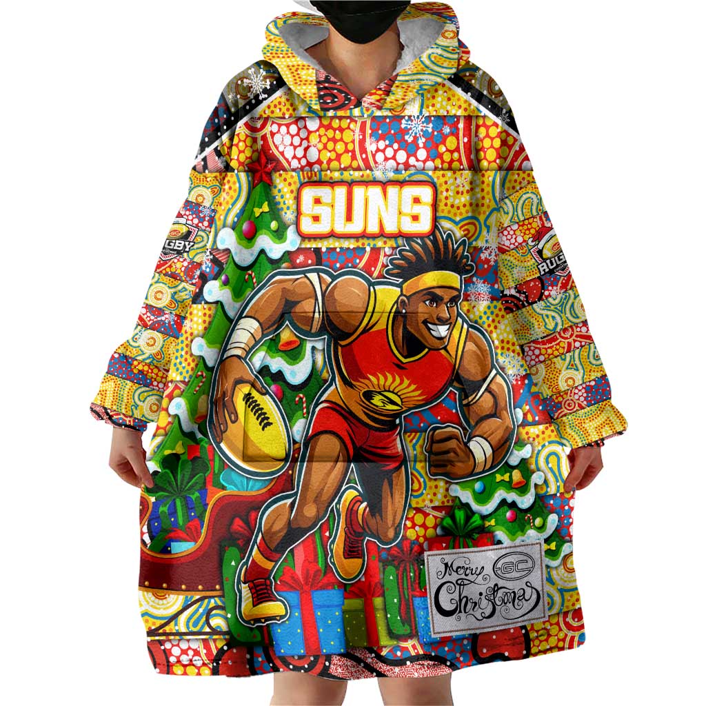 Custom Suns Rugby Merry Christmas Wearable Blanket Hoodie Indigenous Australian Art