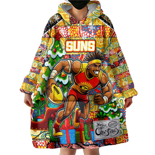 Custom Suns Rugby Merry Christmas Wearable Blanket Hoodie Indigenous Australian Art