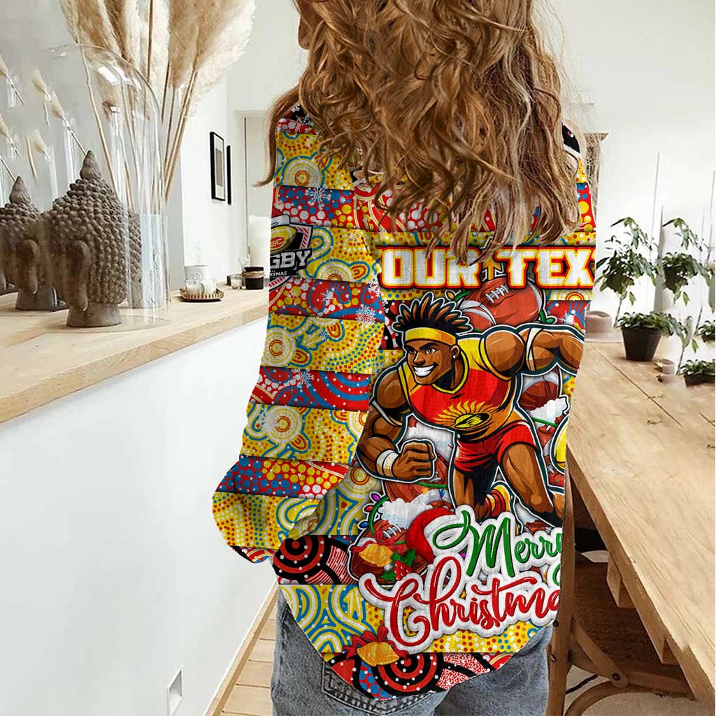 Custom Suns Rugby Merry Christmas Women Casual Shirt Indigenous Australian Art