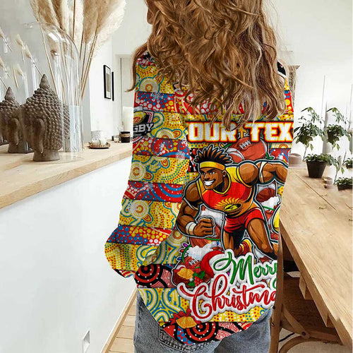 Custom Suns Rugby Merry Christmas Women Casual Shirt Indigenous Australian Art