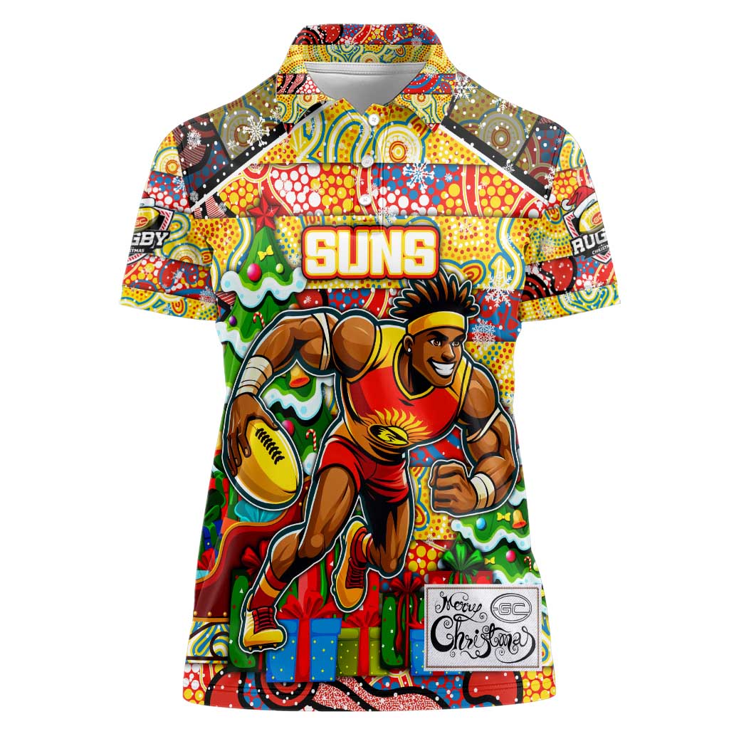 Custom Suns Rugby Merry Christmas Women Polo Shirt Indigenous Australian Art