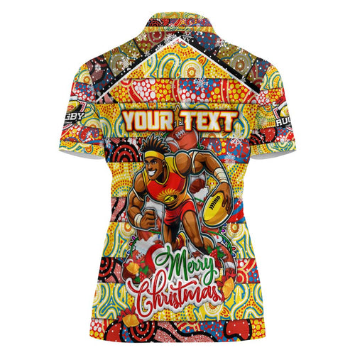 Custom Suns Rugby Merry Christmas Women Polo Shirt Indigenous Australian Art