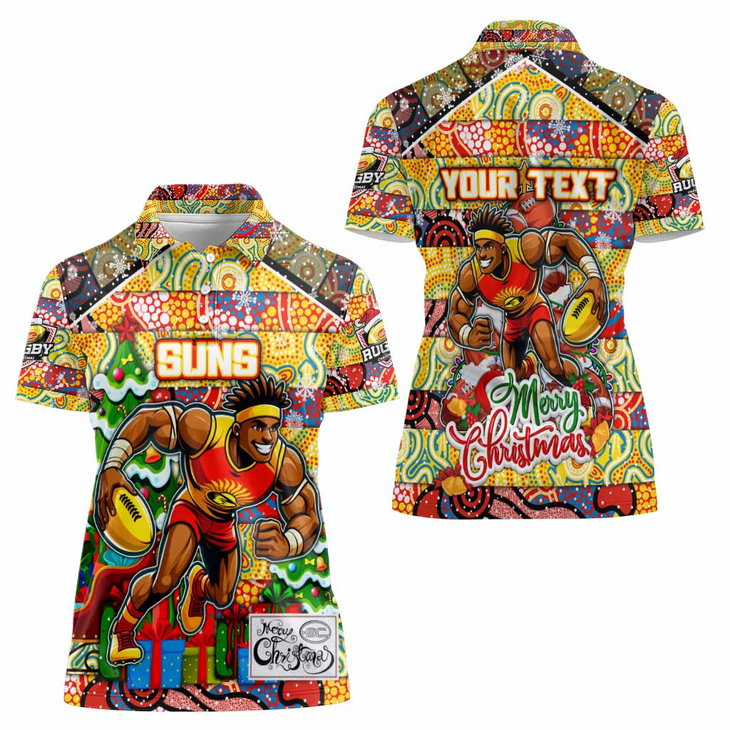Custom Suns Rugby Merry Christmas Women Polo Shirt Indigenous Australian Art