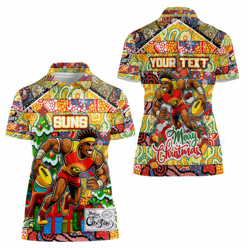 Custom Suns Rugby Merry Christmas Women Polo Shirt Indigenous Australian Art