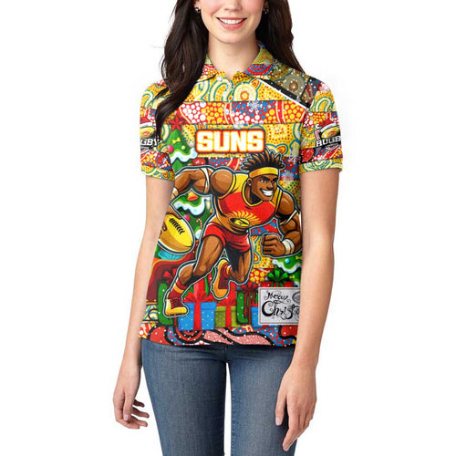 Custom Suns Rugby Merry Christmas Women Polo Shirt Indigenous Australian Art