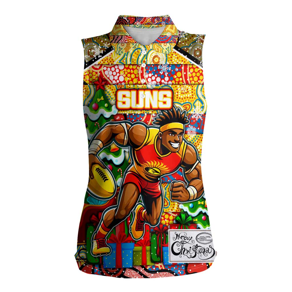 Custom Suns Rugby Merry Christmas Women Sleeveless Polo Shirt Indigenous Australian Art