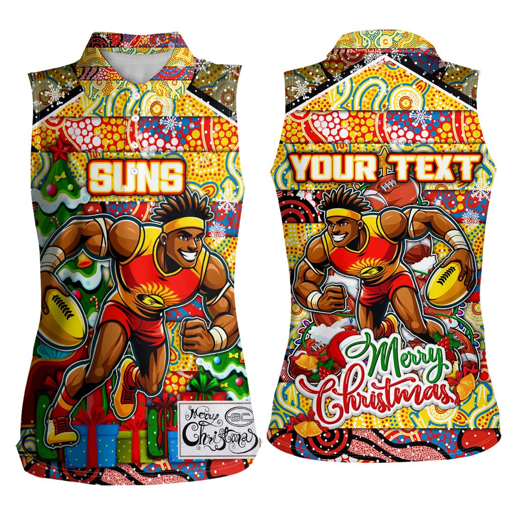 Custom Suns Rugby Merry Christmas Women Sleeveless Polo Shirt Indigenous Australian Art