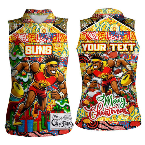 Custom Suns Rugby Merry Christmas Women Sleeveless Polo Shirt Indigenous Australian Art