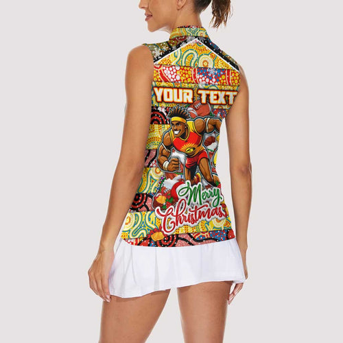 Custom Suns Rugby Merry Christmas Women Sleeveless Polo Shirt Indigenous Australian Art