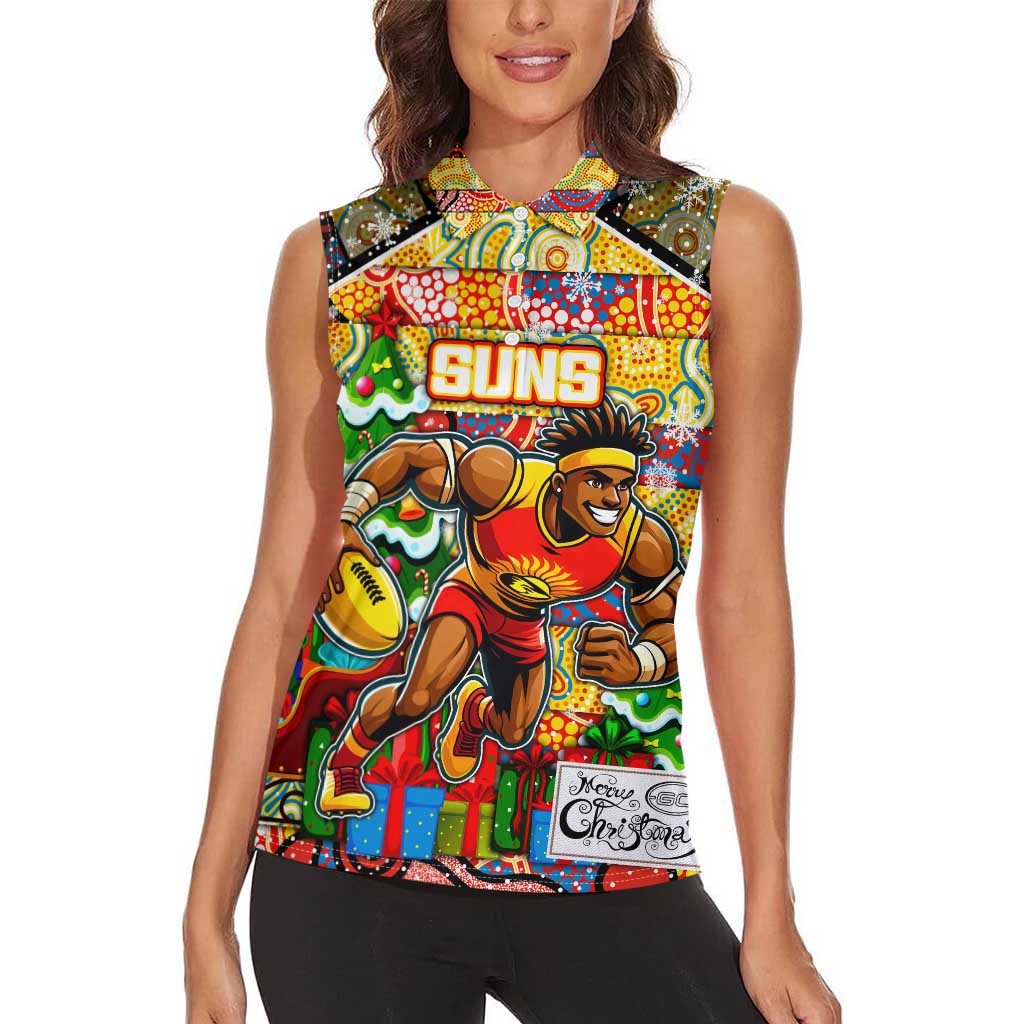 Custom Suns Rugby Merry Christmas Women Sleeveless Polo Shirt Indigenous Australian Art