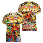 Custom Suns Rugby Merry Christmas Women V-Neck T-Shirt Indigenous Australian Art