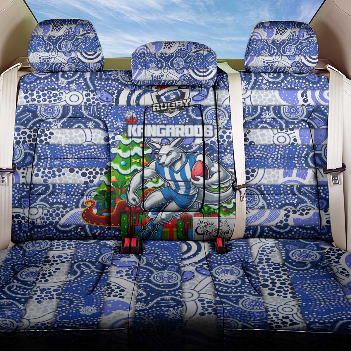 Kangaroos Football Merry Christmas Back Car Seat Cover Indigenous Australian Art