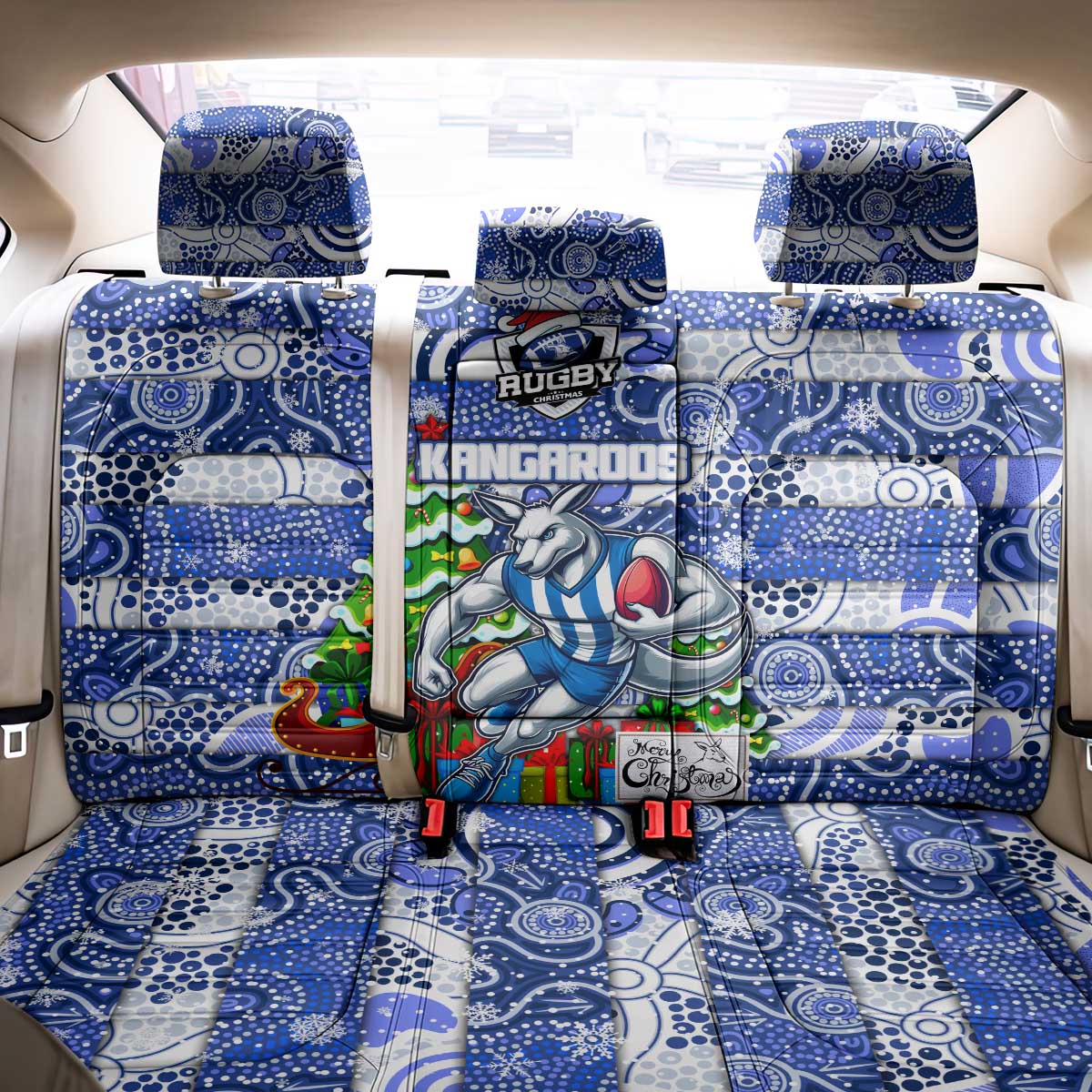 Kangaroos Football Merry Christmas Back Car Seat Cover Indigenous Australian Art