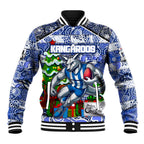 Custom Kangaroos Rugby Merry Christmas Baseball Jacket Indigenous Australian Art