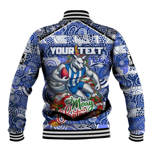 Custom Kangaroos Rugby Merry Christmas Baseball Jacket Indigenous Australian Art