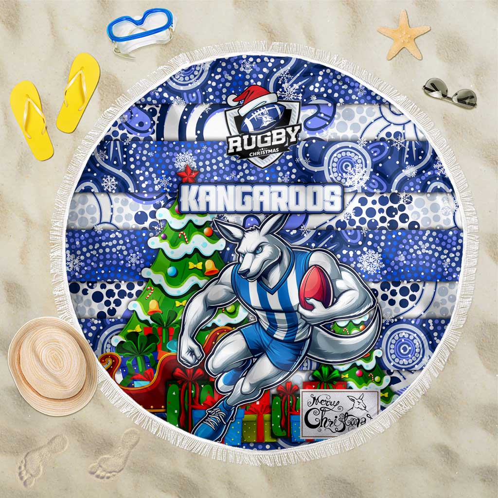 Kangaroos Football Merry Christmas Beach Blanket Indigenous Australian Art