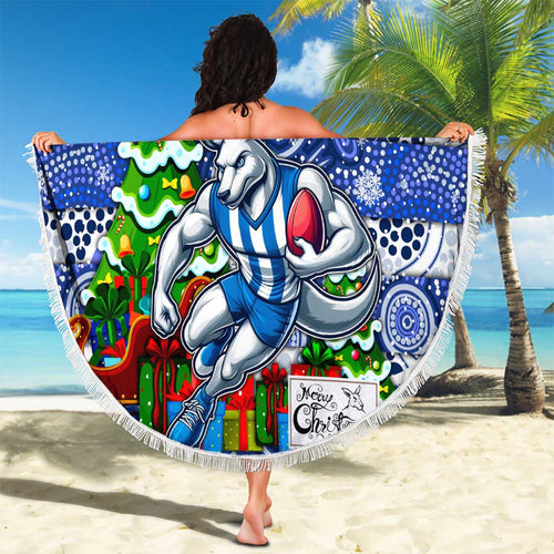 Kangaroos Football Merry Christmas Beach Blanket Indigenous Australian Art