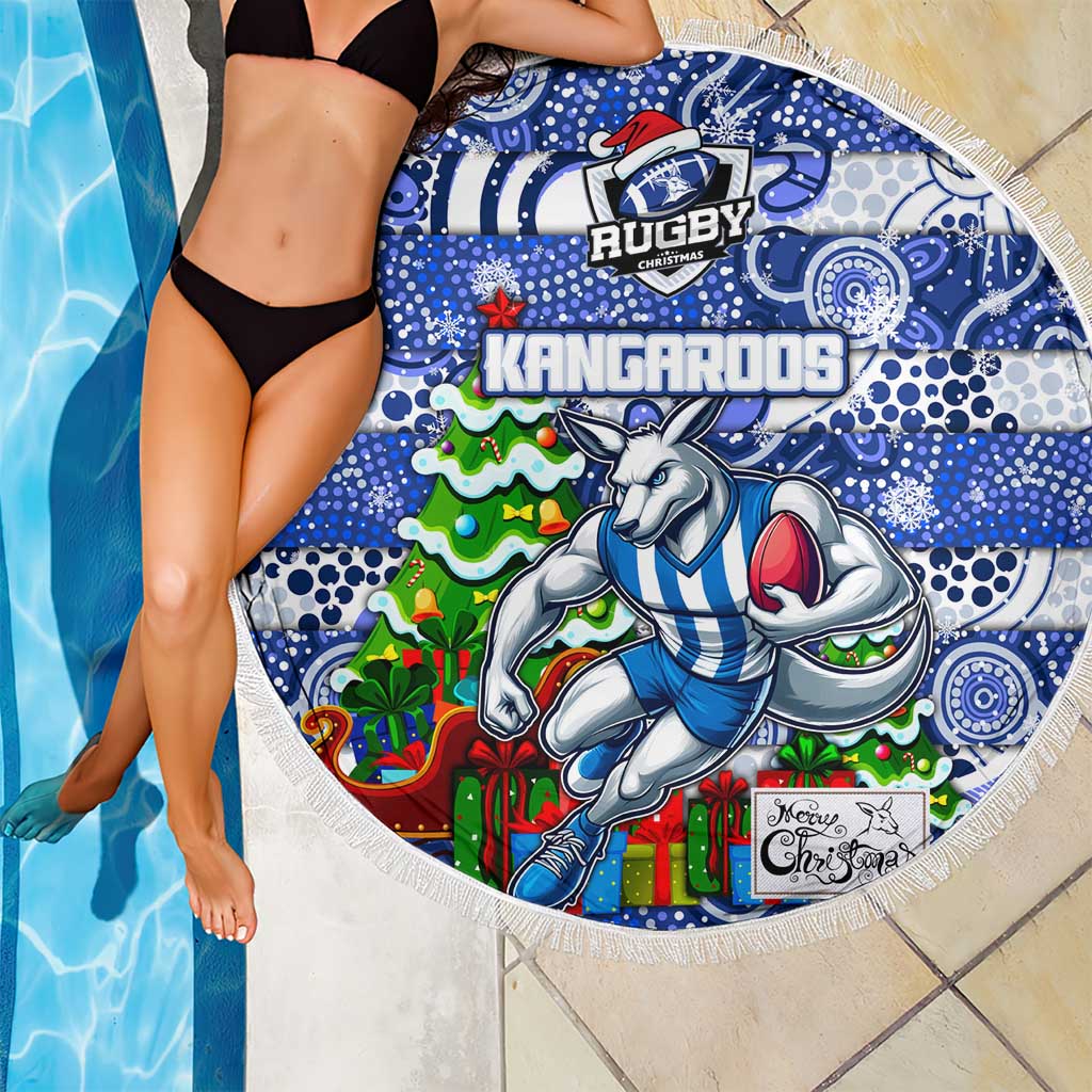 Kangaroos Football Merry Christmas Beach Blanket Indigenous Australian Art