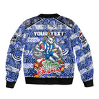 Custom Kangaroos Rugby Merry Christmas Bomber Jacket Indigenous Australian Art