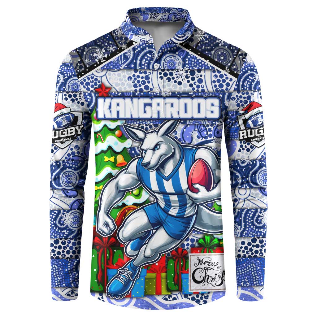Custom Kangaroos Rugby Merry Christmas Button Sweatshirt Indigenous Australian Art