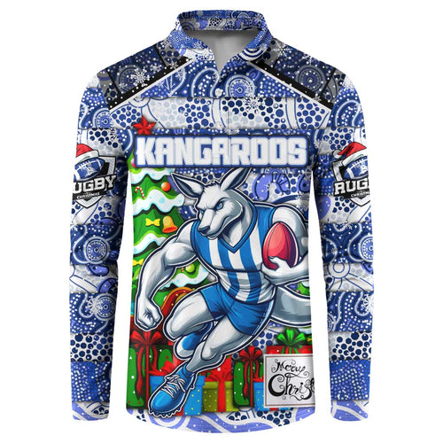 Custom Kangaroos Rugby Merry Christmas Button Sweatshirt Indigenous Australian Art