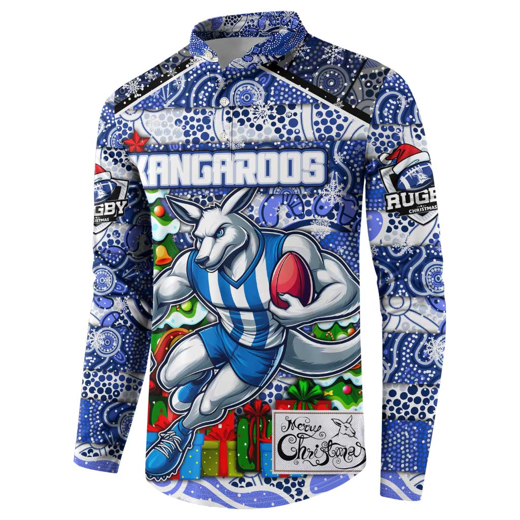 Custom Kangaroos Rugby Merry Christmas Button Sweatshirt Indigenous Australian Art