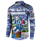 Custom Kangaroos Rugby Merry Christmas Button Sweatshirt Indigenous Australian Art