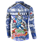 Custom Kangaroos Rugby Merry Christmas Button Sweatshirt Indigenous Australian Art